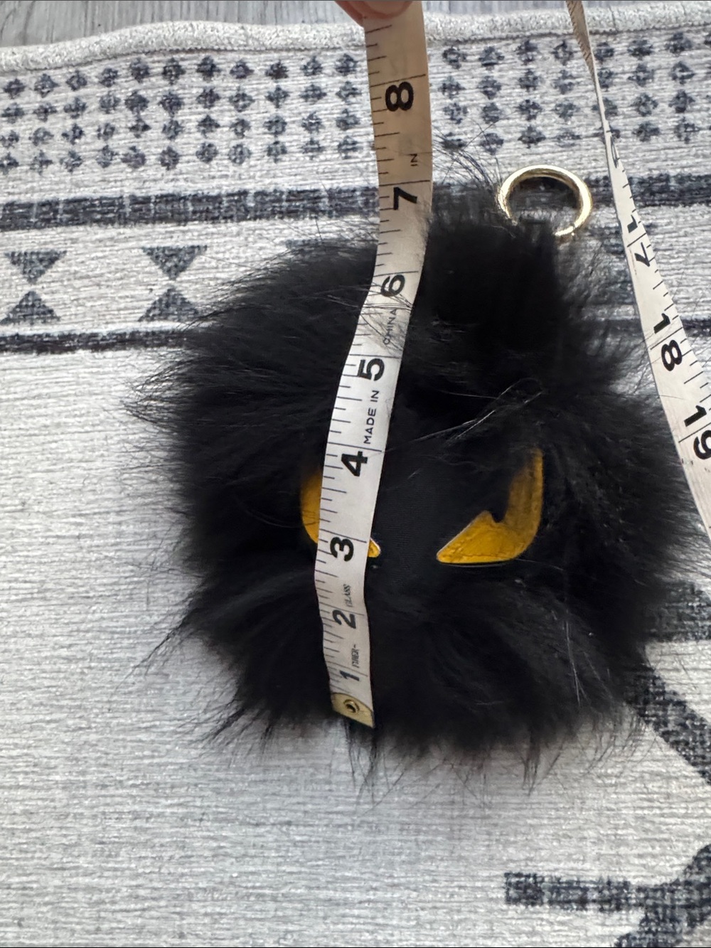 Genuine Fur Monster Bag Charm Keychain Black Yellow Eyes - Picture 6 of 7
